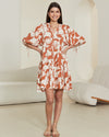 Brown Beige Abstract Print Babydoll Dress
