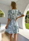 Tie Front Sage Floral Print Dress