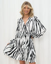 Long Sleeve Babydoll Dress Black and White Print