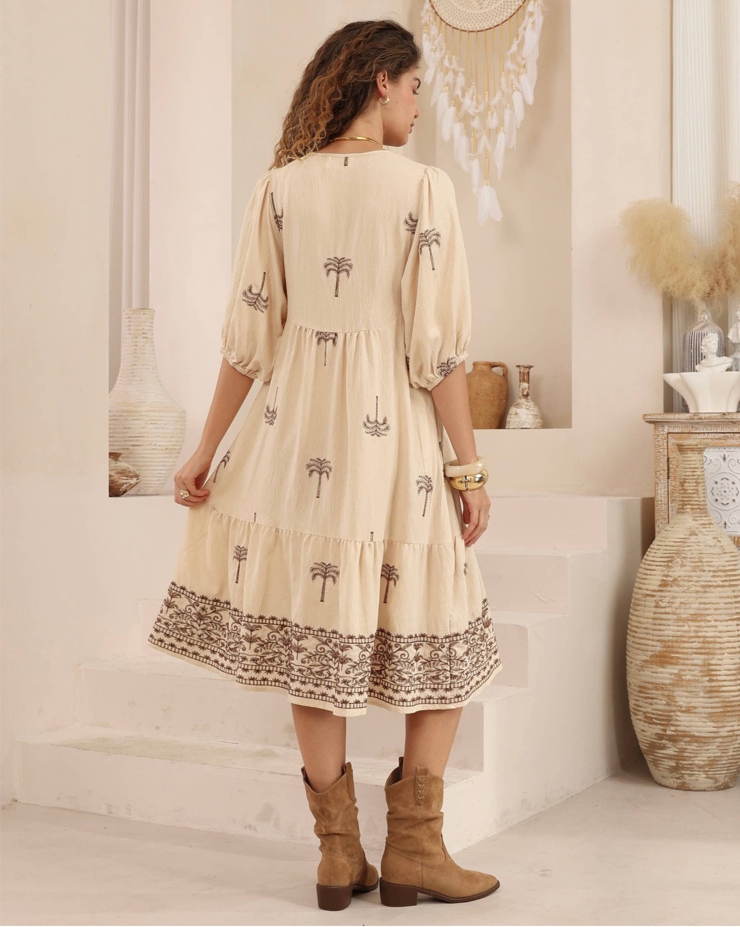 Palm Tree Embroidered Dress