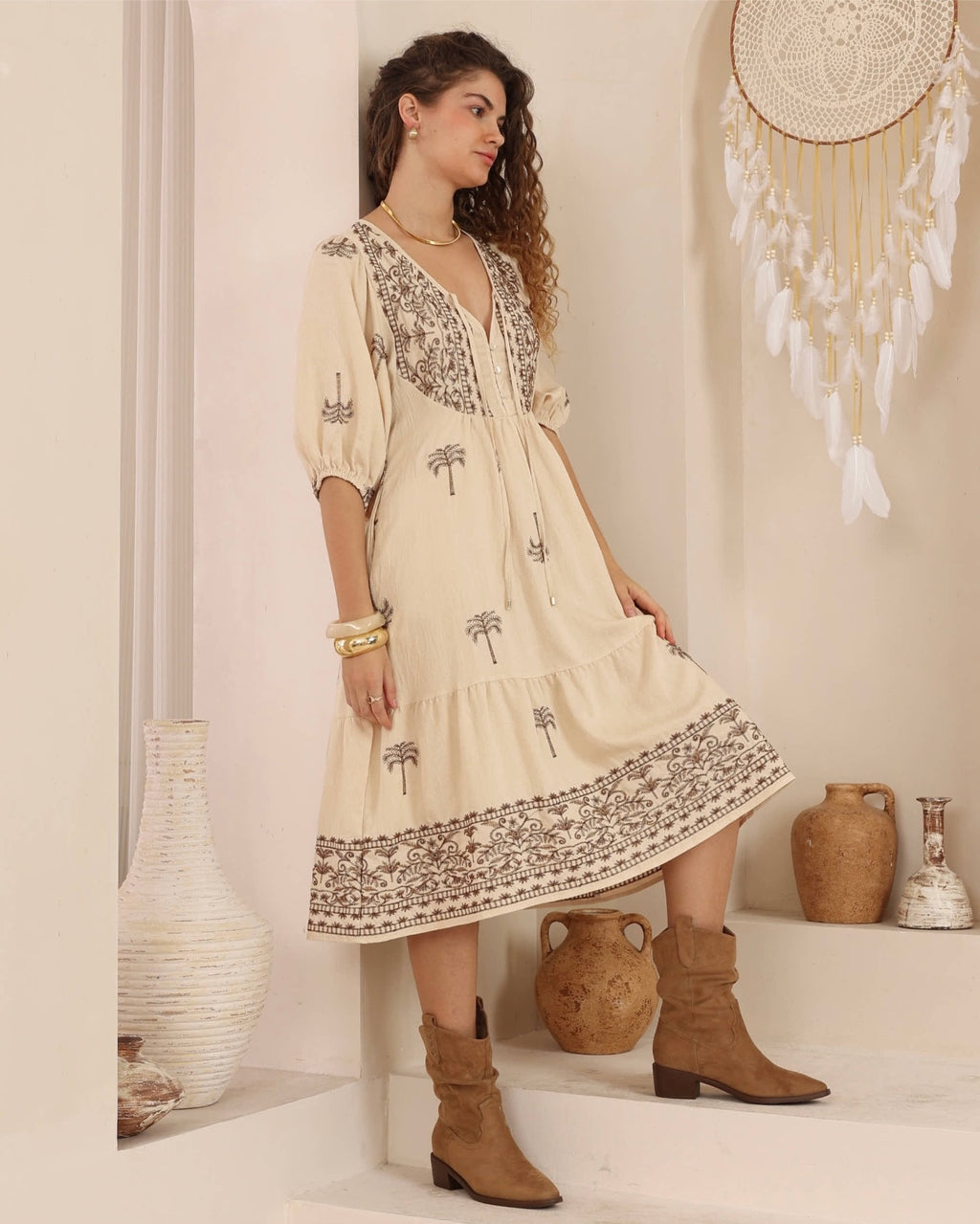 Palm Tree Embroidered Dress