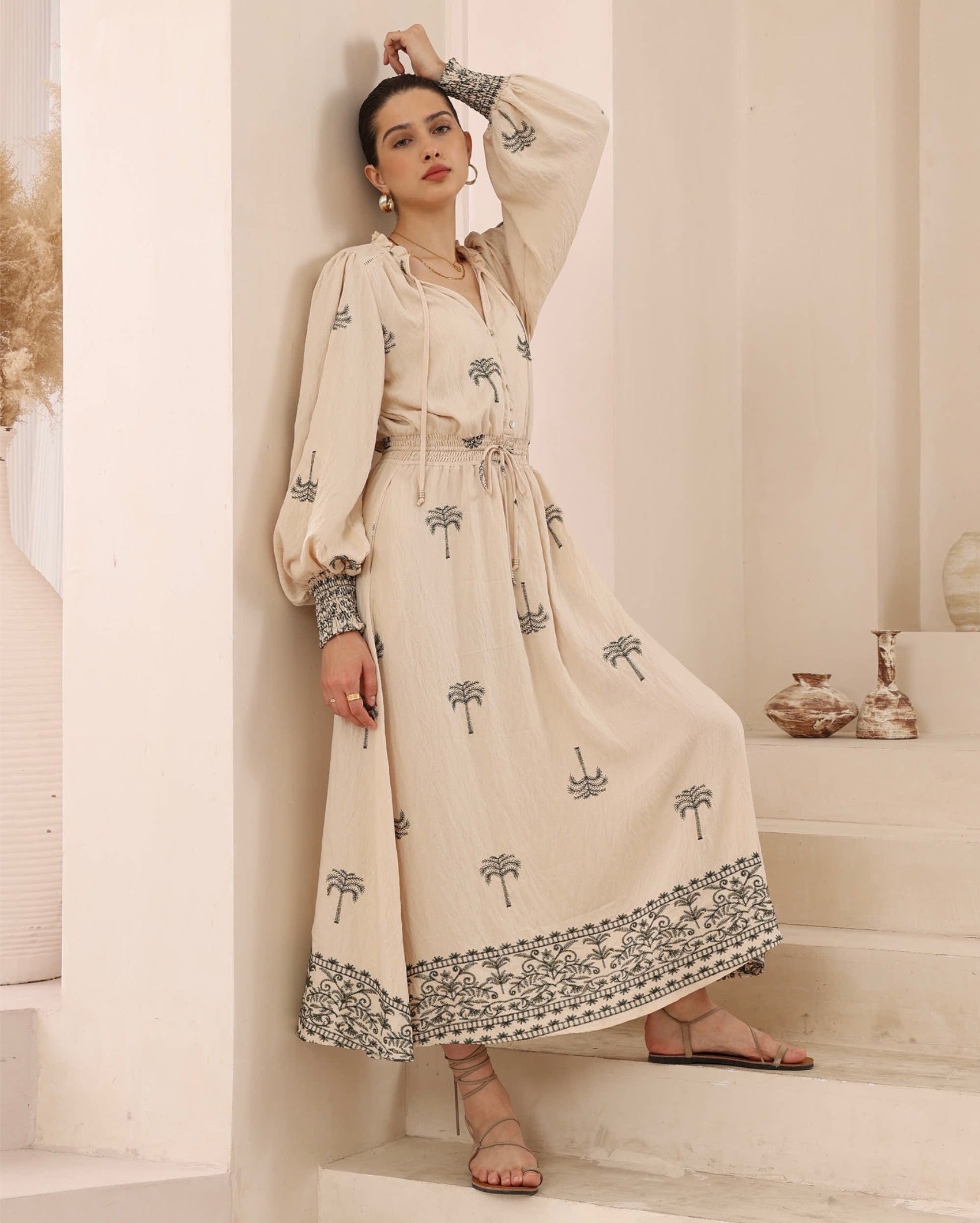 Sorrento Embroidered Palm Tree Maxi Dress