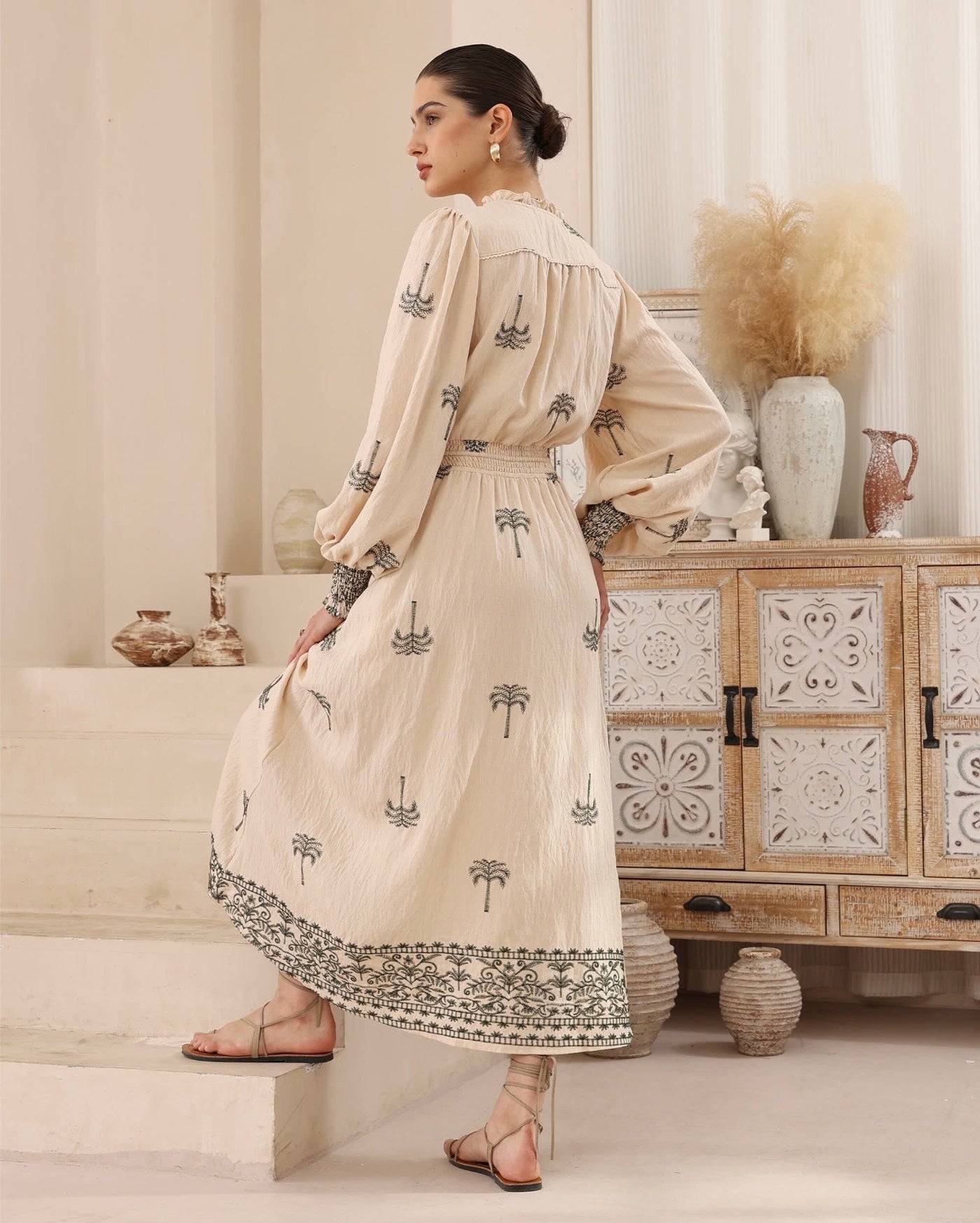 Sorrento Embroidered Palm Tree Maxi Dress