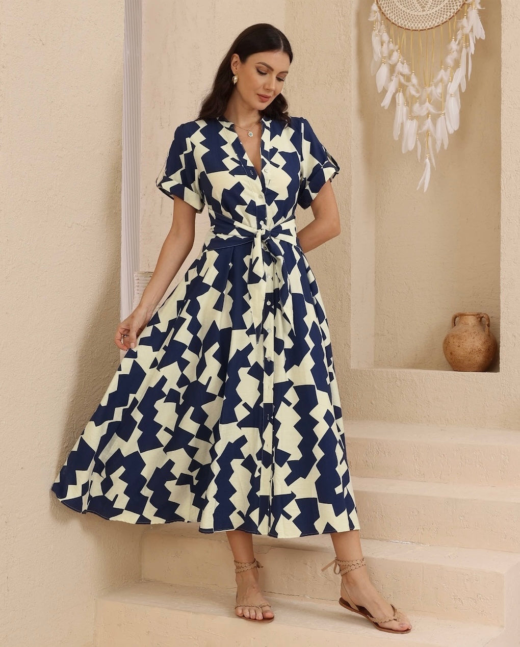 Monaco Navy Tie Front Maxi Dress