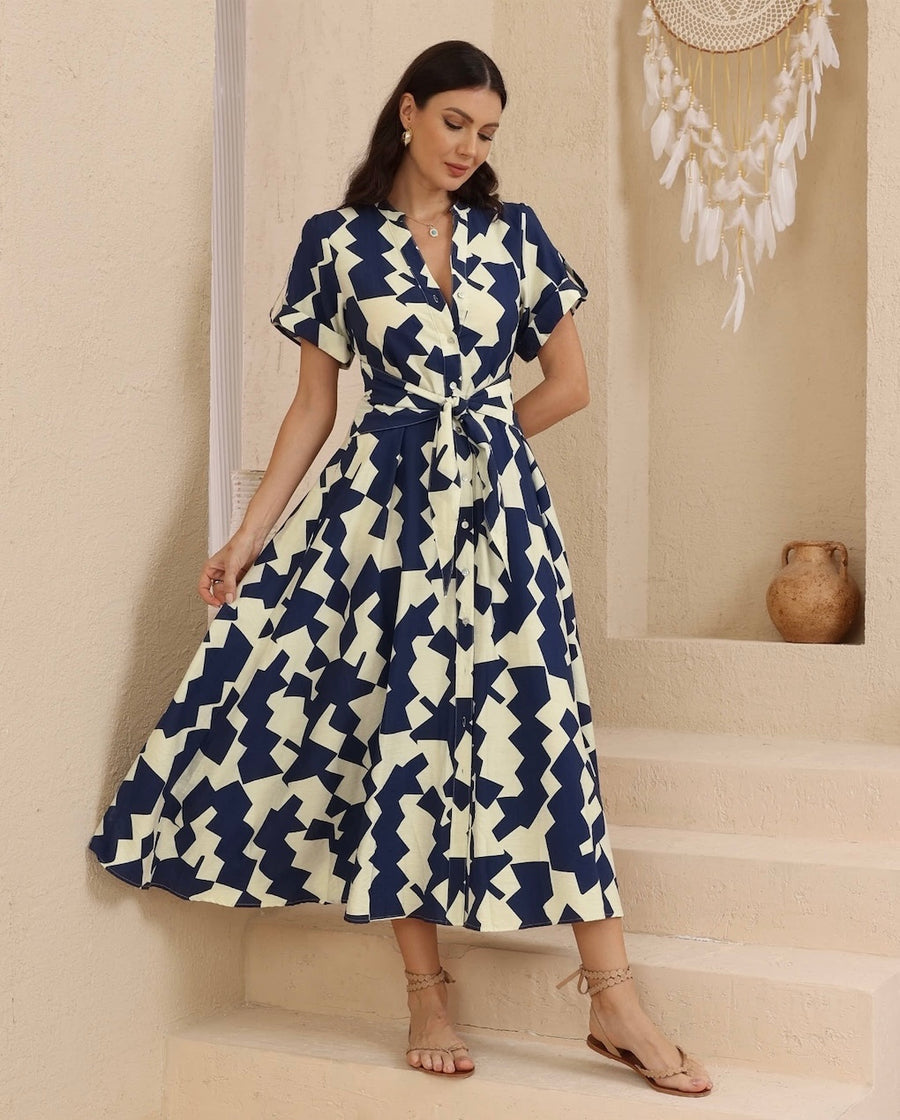 Monaco Navy Tie Front Maxi Dress