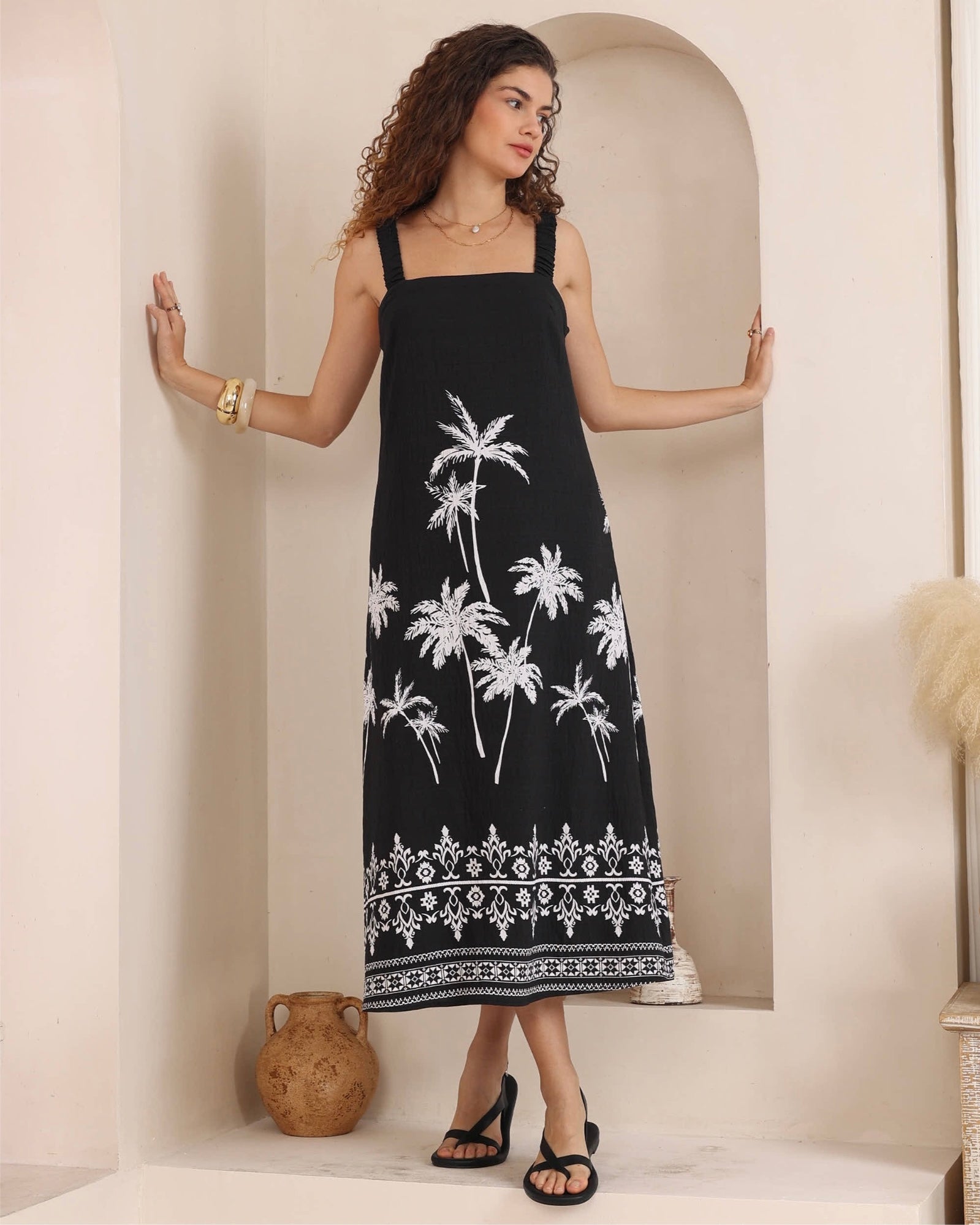 Palm Tree Black And White Dress