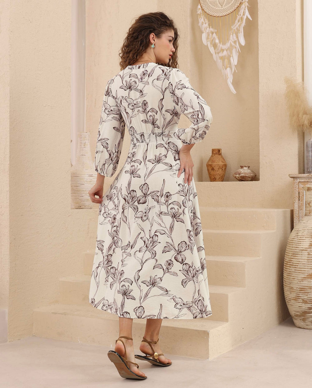 Botanical Tie Front Midi Dress