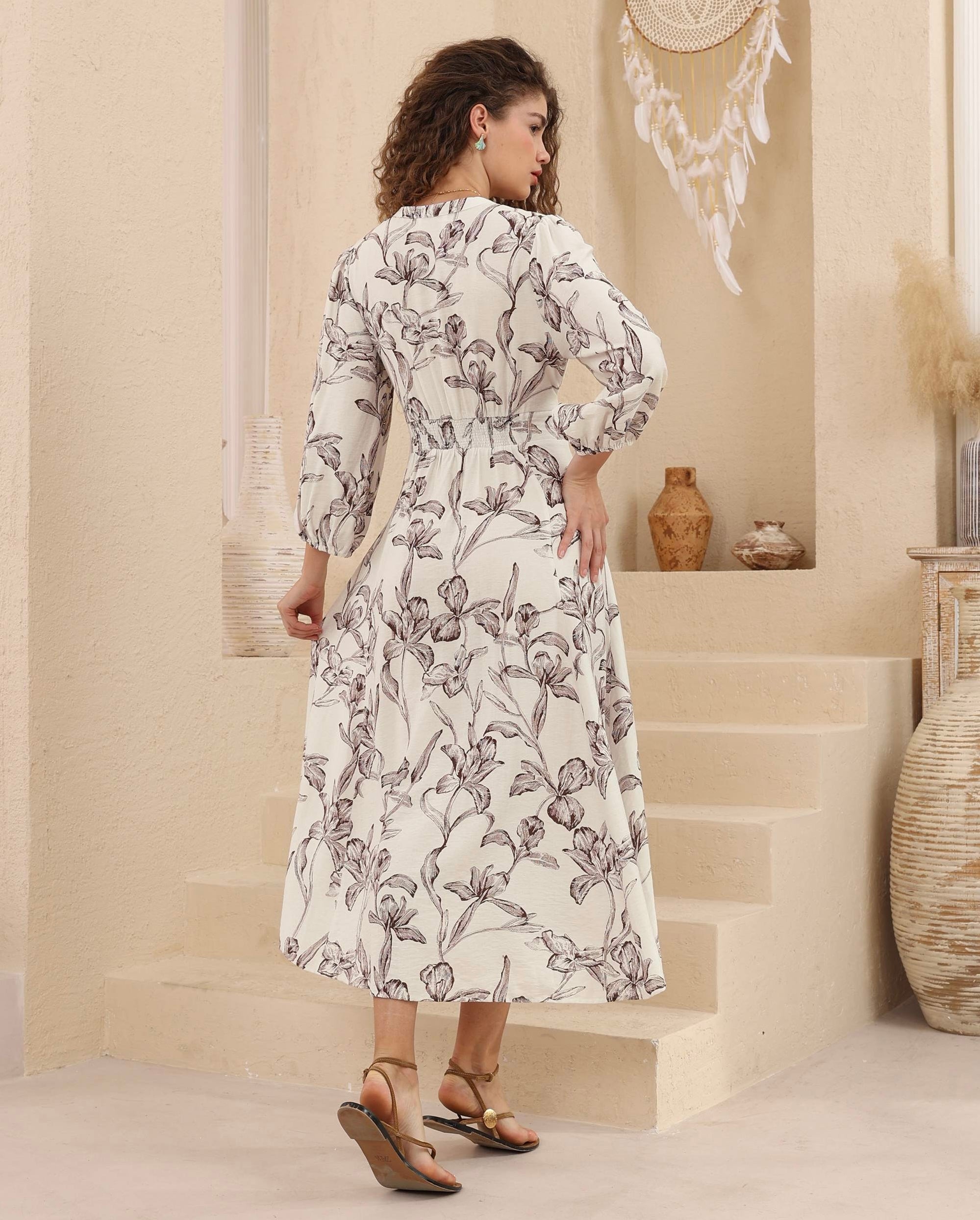 Botanical Tie Front Midi Dress