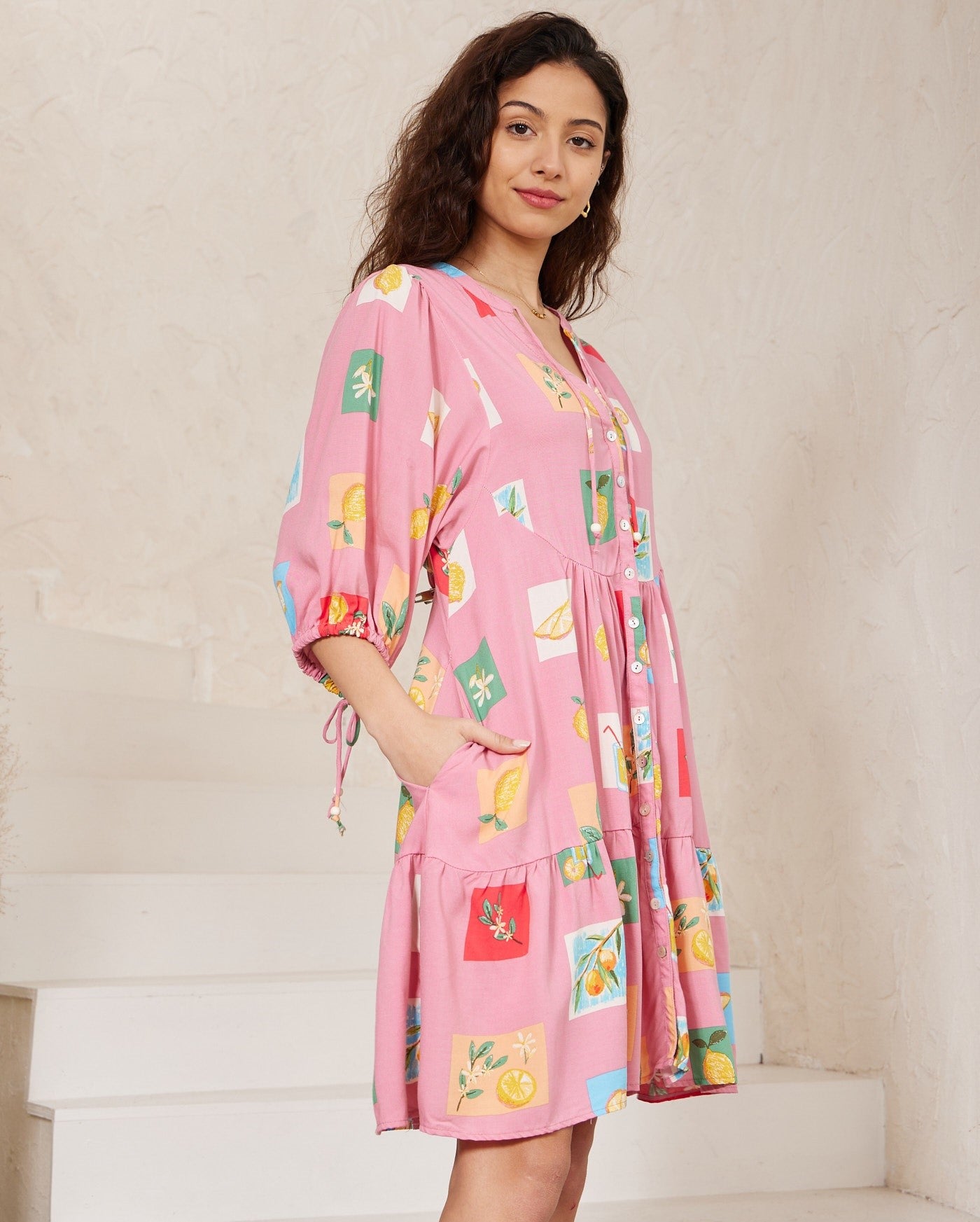 Citrus Print Pink Dress