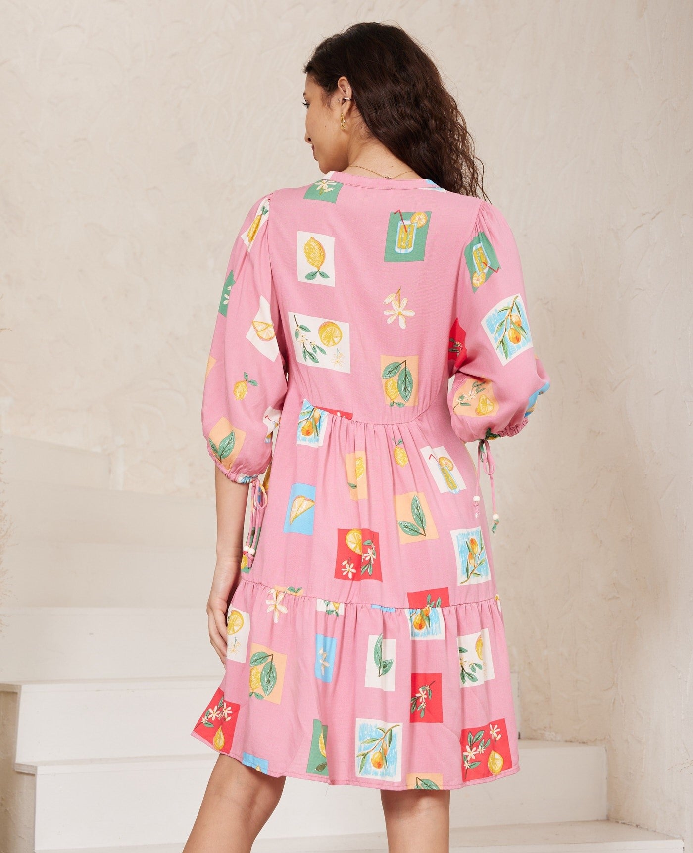 Citrus Print Pink Dress
