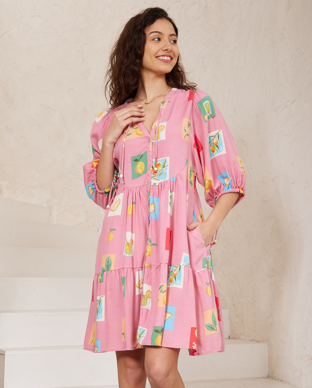 Citrus Print Pink Dress