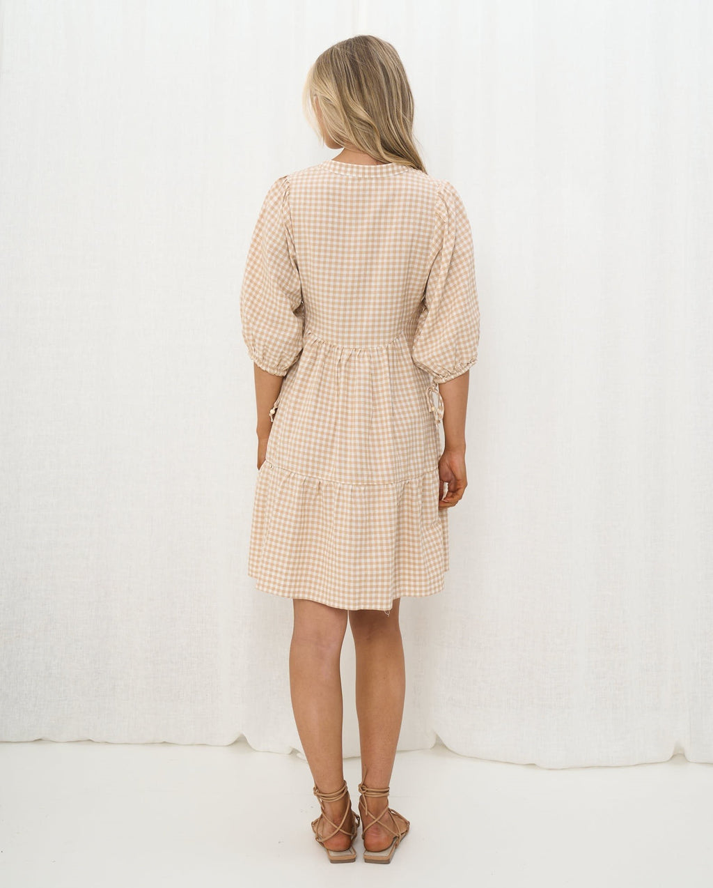 Gingham Beige Babydoll Dress