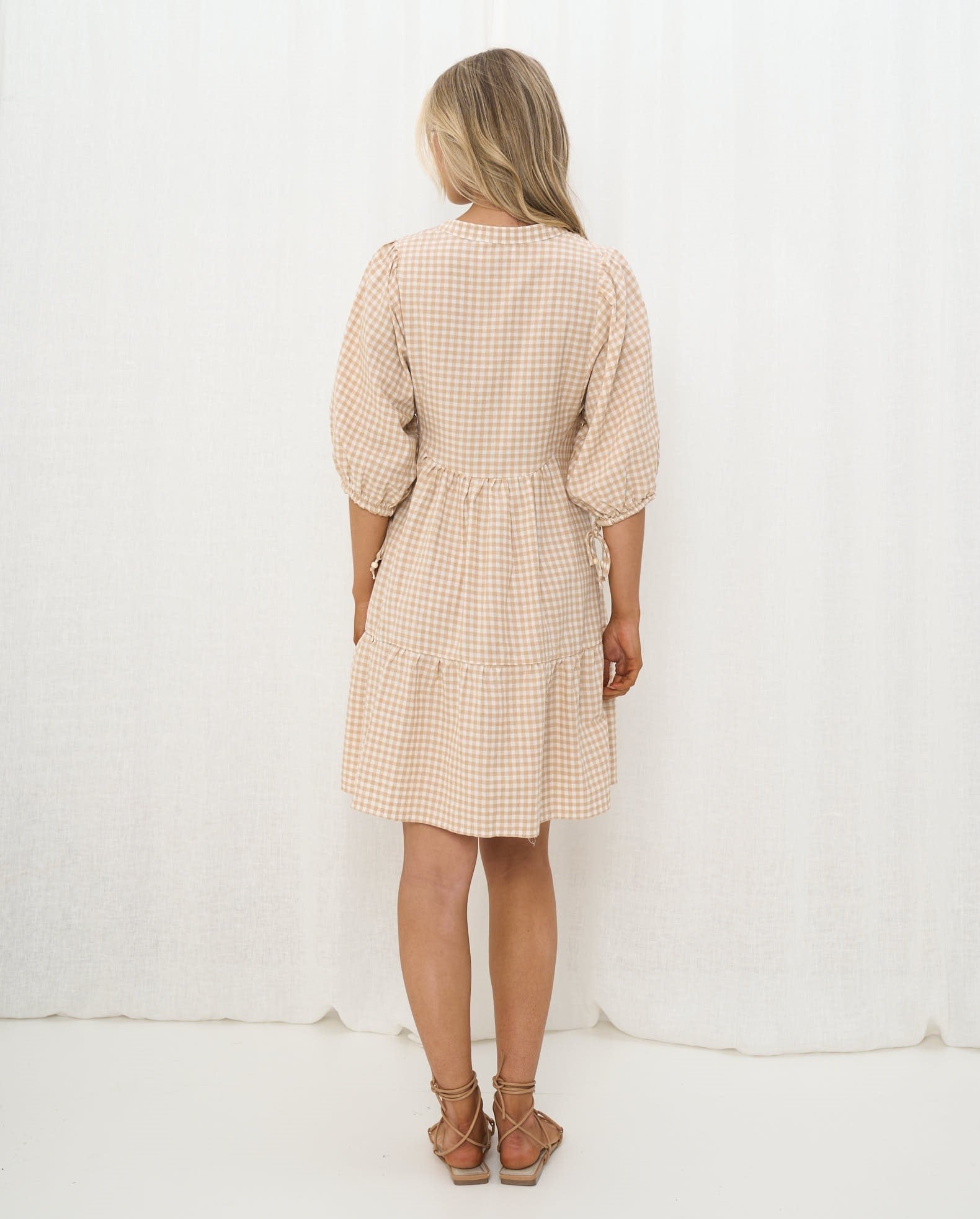 Gingham Beige Babydoll Dress