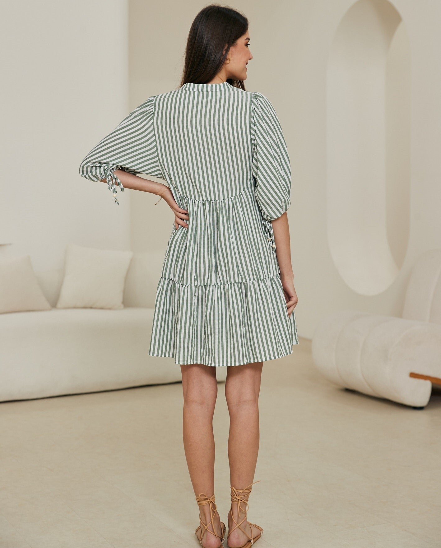 Green Striped Babydoll Dress