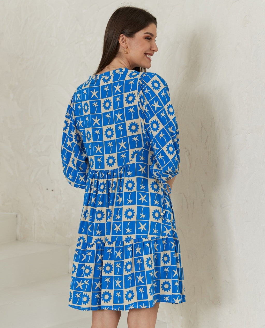 Coastal Print Blue Babydoll Dress
