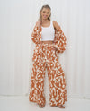 Wide Leg Pants Light Brown Print