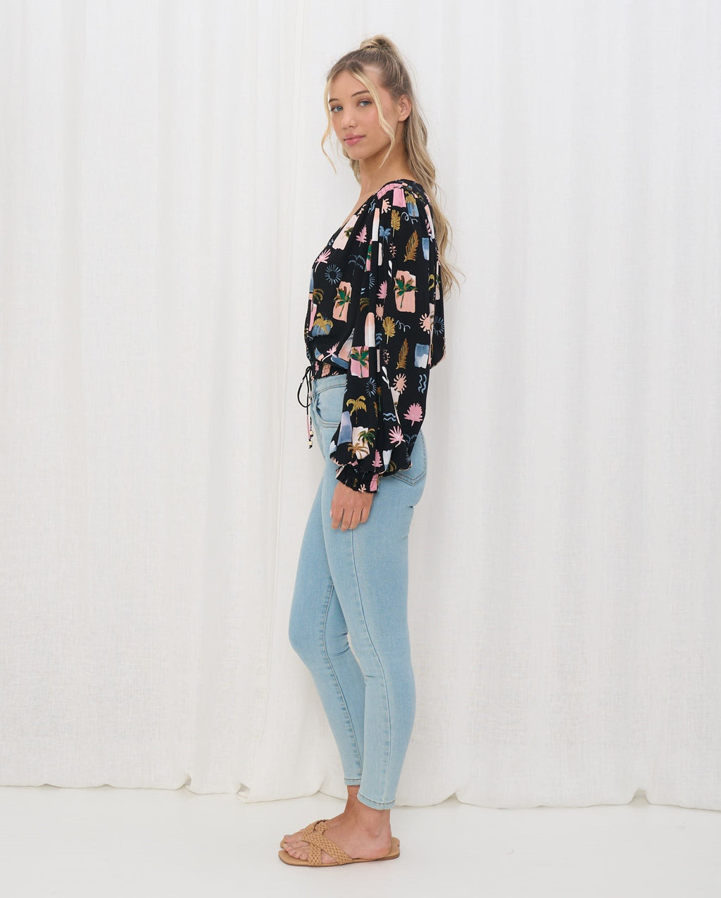 V-neck Hawaiian Palm Tree Print Blouse Shirt
