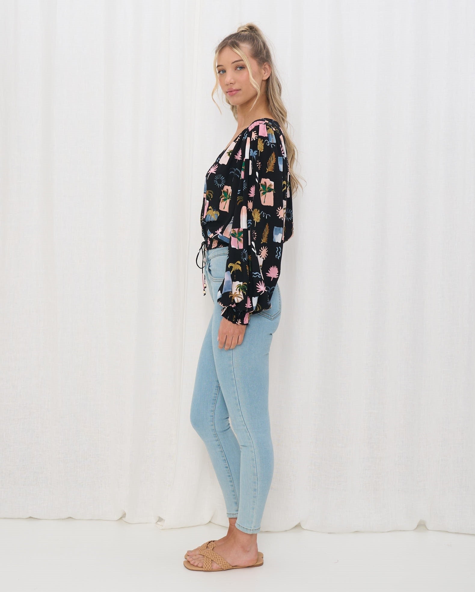 V-neck Hawaiian Palm Tree Print Blouse Shirt