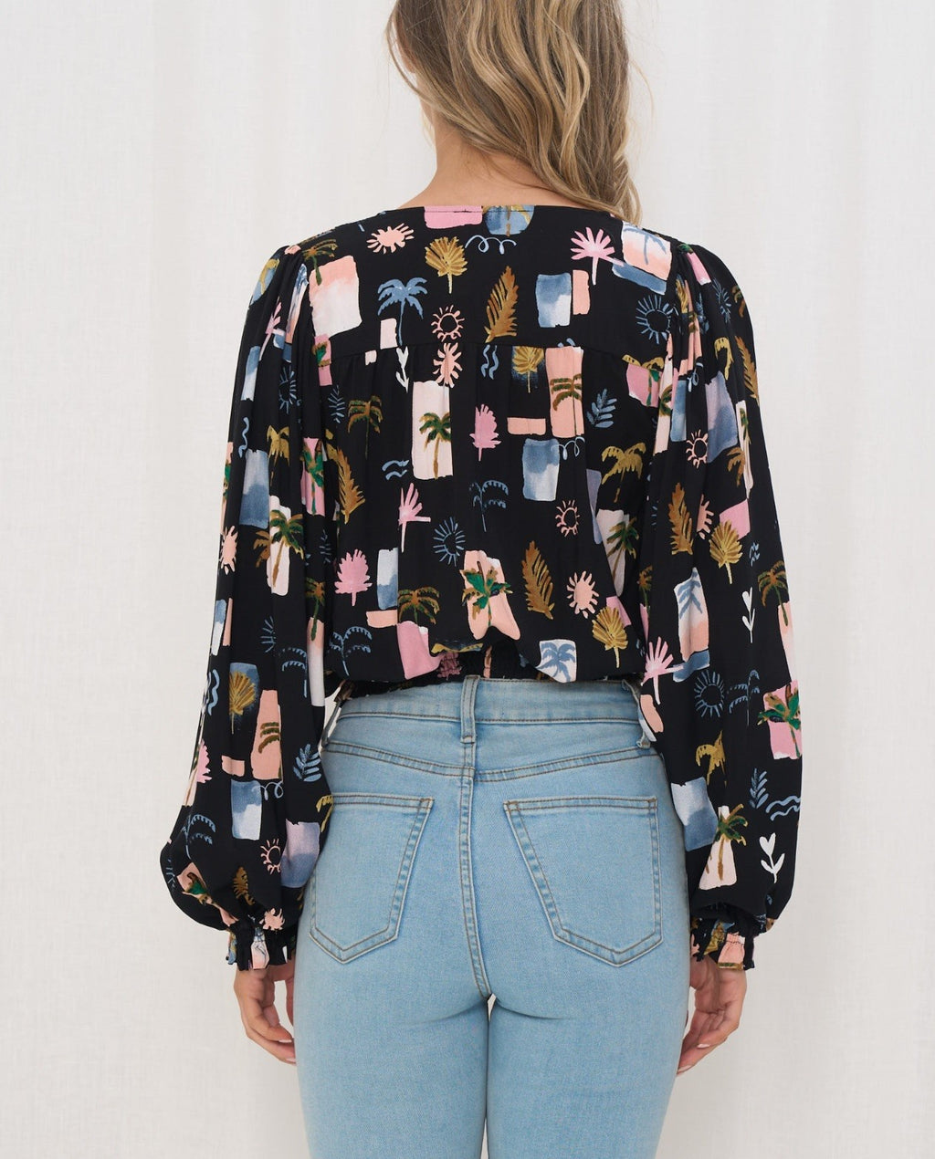 V-neck Hawaiian Palm Tree Print Blouse Shirt