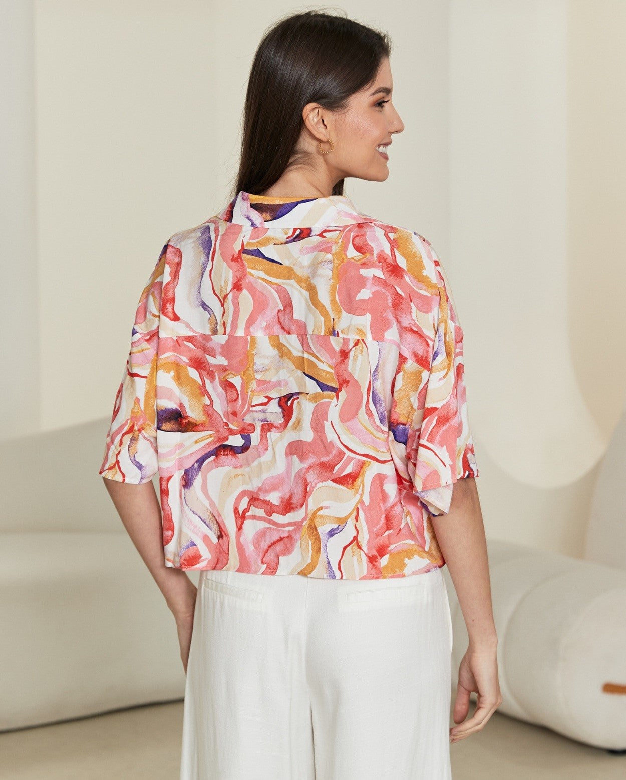 Holiday Button-Up Crop Shirt