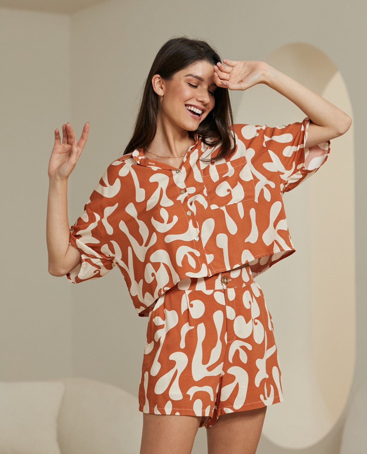 Holiday Button-Up Crop Shirt