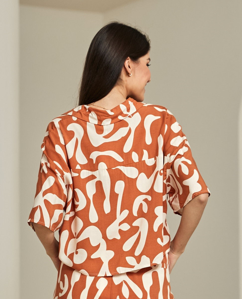 Holiday Button-Up Crop Shirt