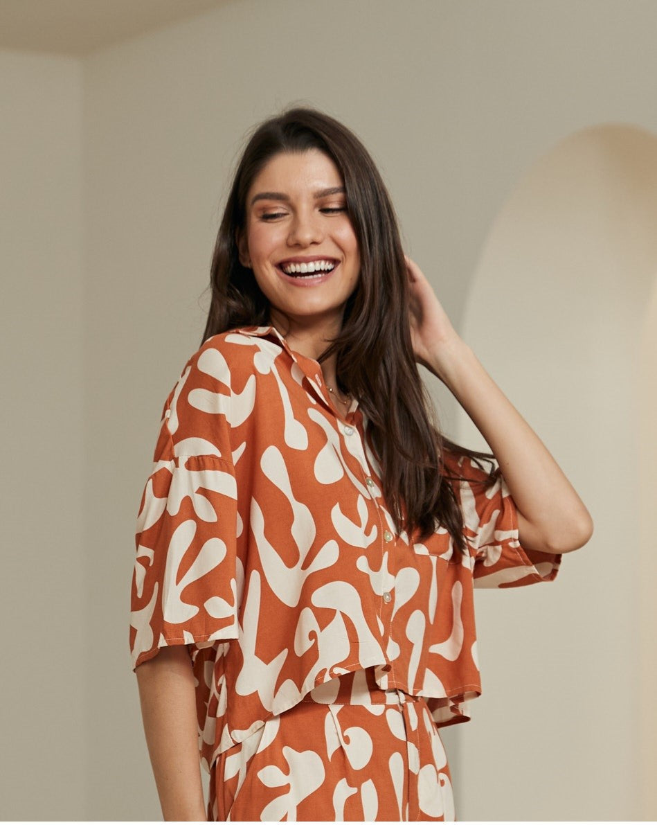 Holiday Button-Up Crop Shirt