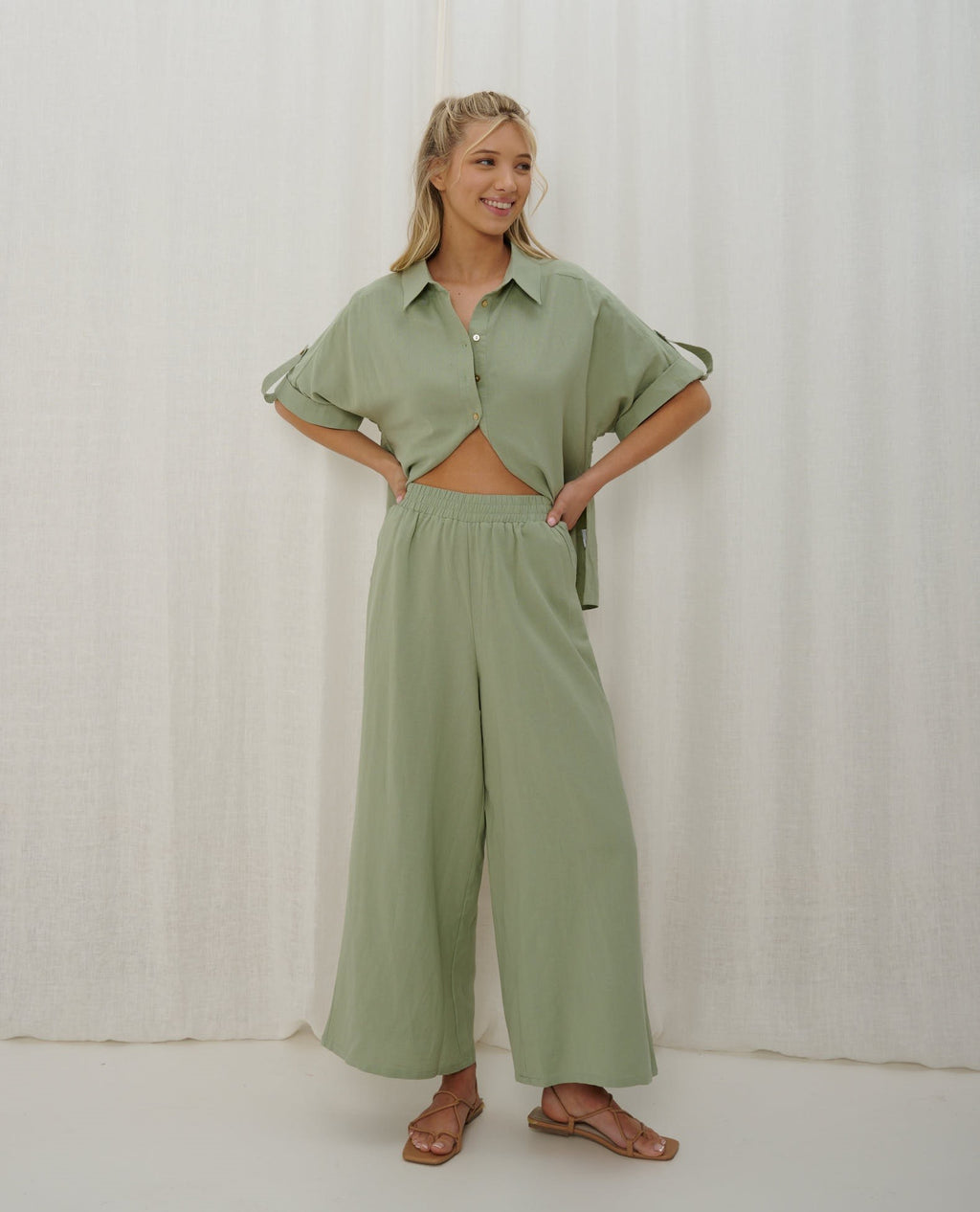 Sage Linen Button-Up Shirt