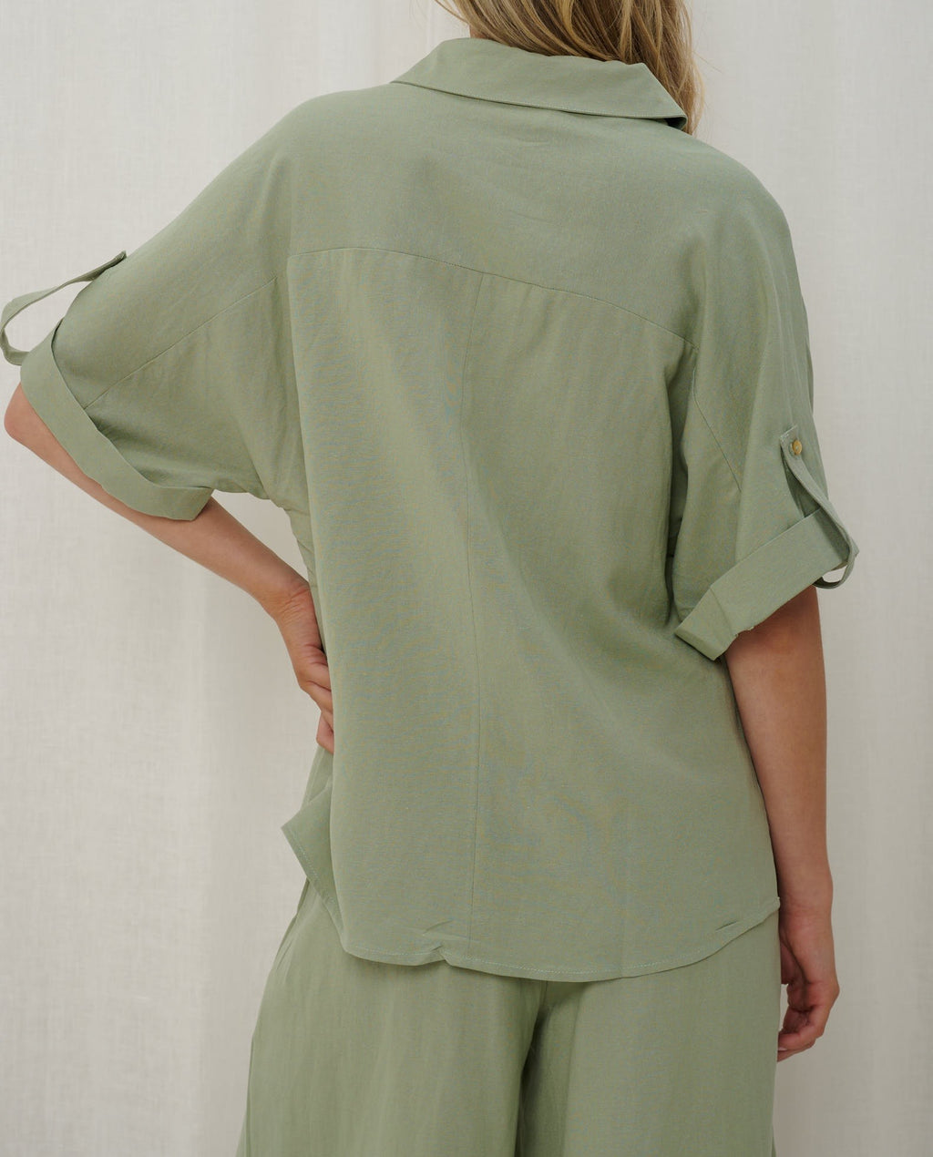 Sage Linen Button-Up Shirt