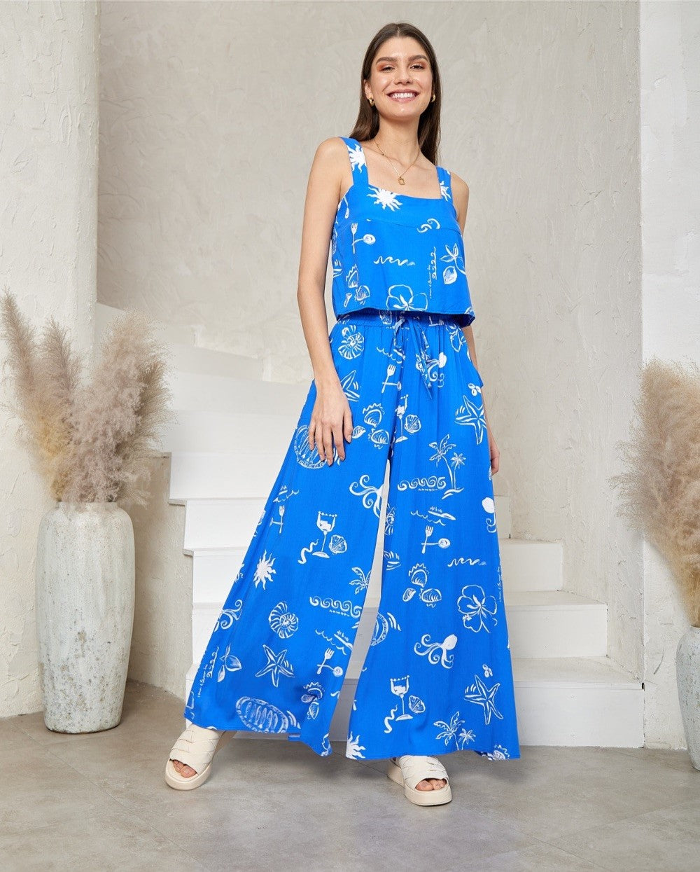 Summer Print Blue Top