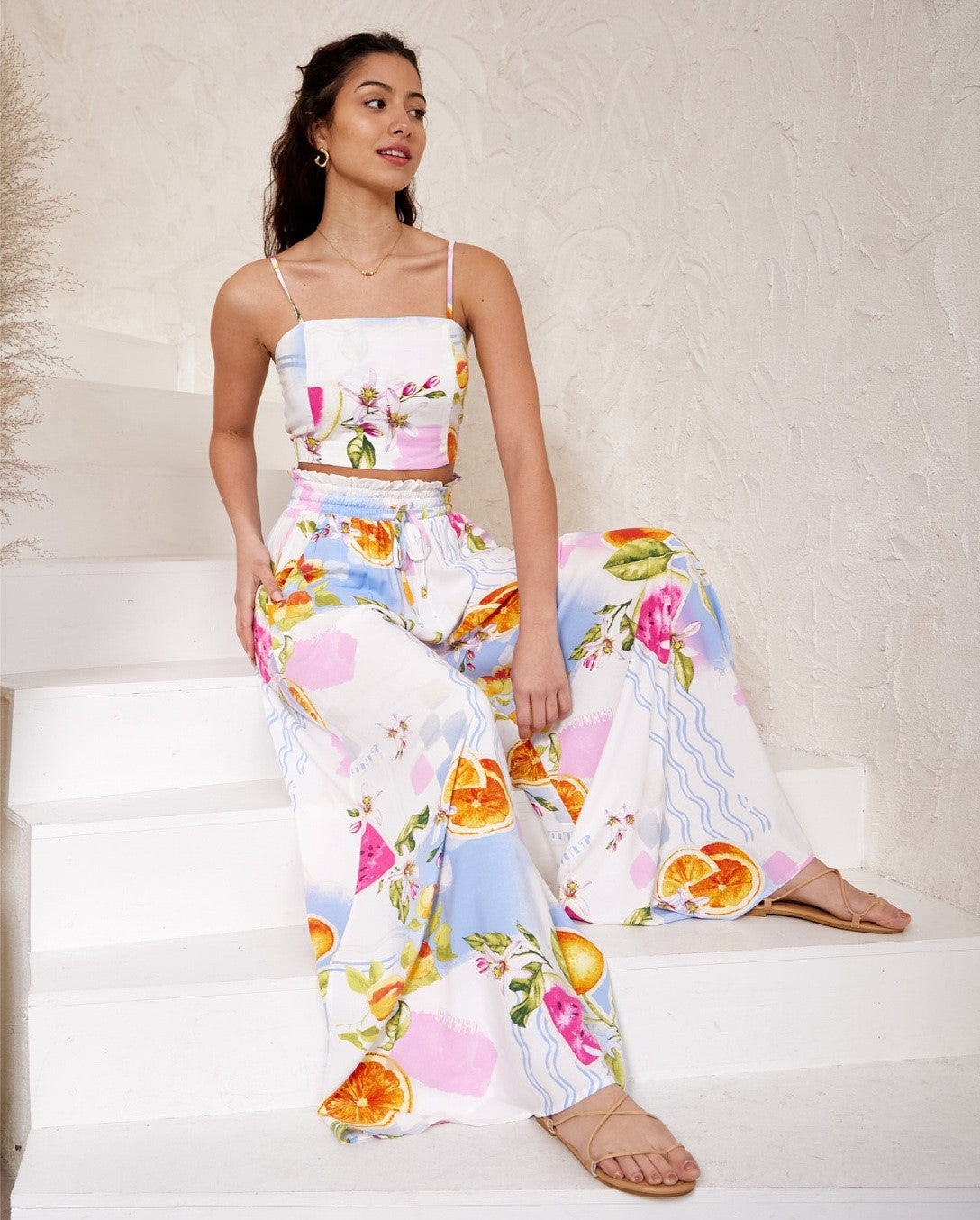Fruit Print Wide Leg Pants