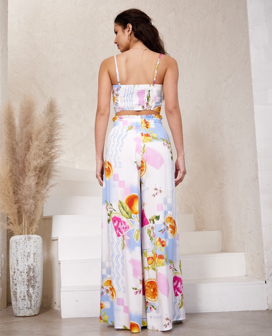 Fruit Print Wide Leg Pants