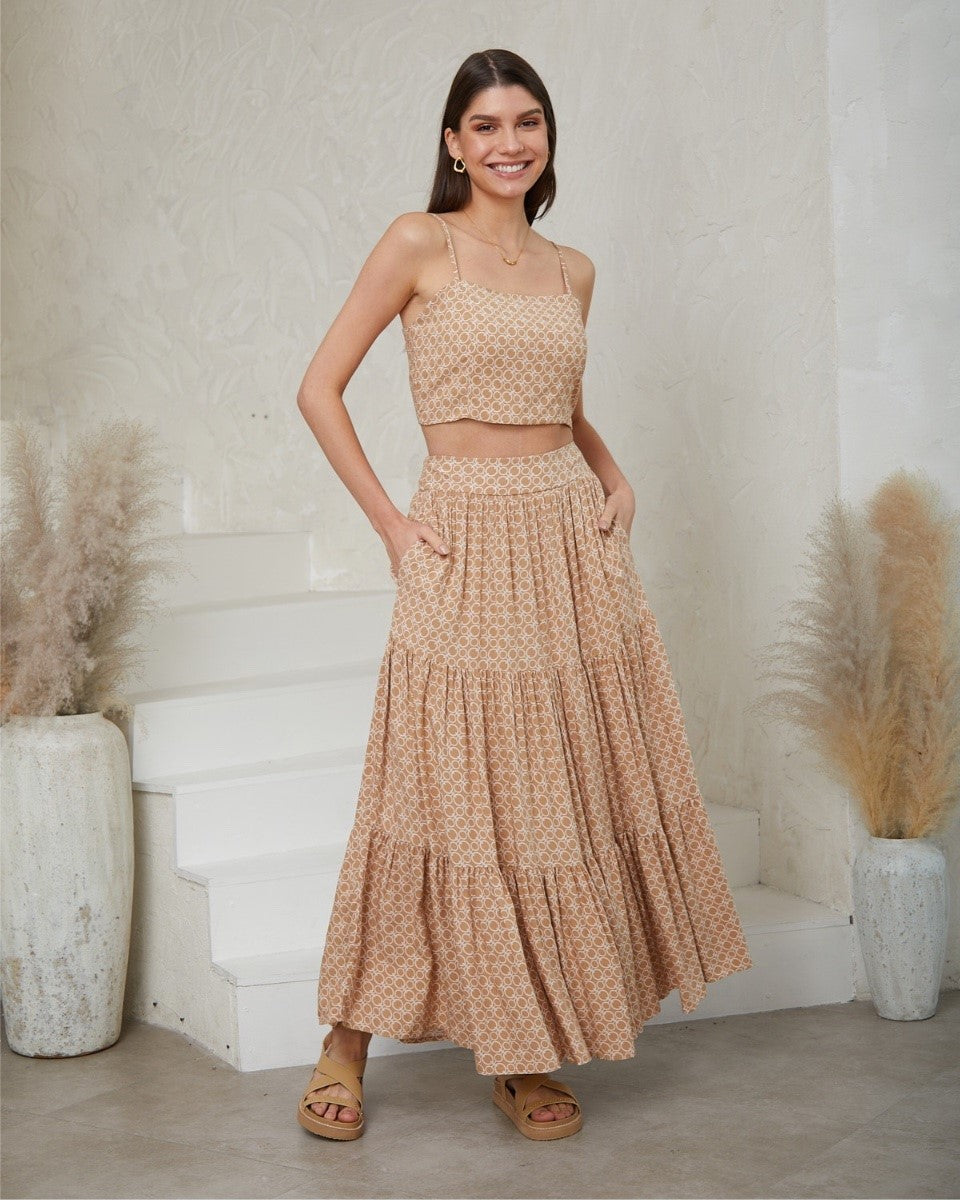 Monogram Print Maxi Skirt