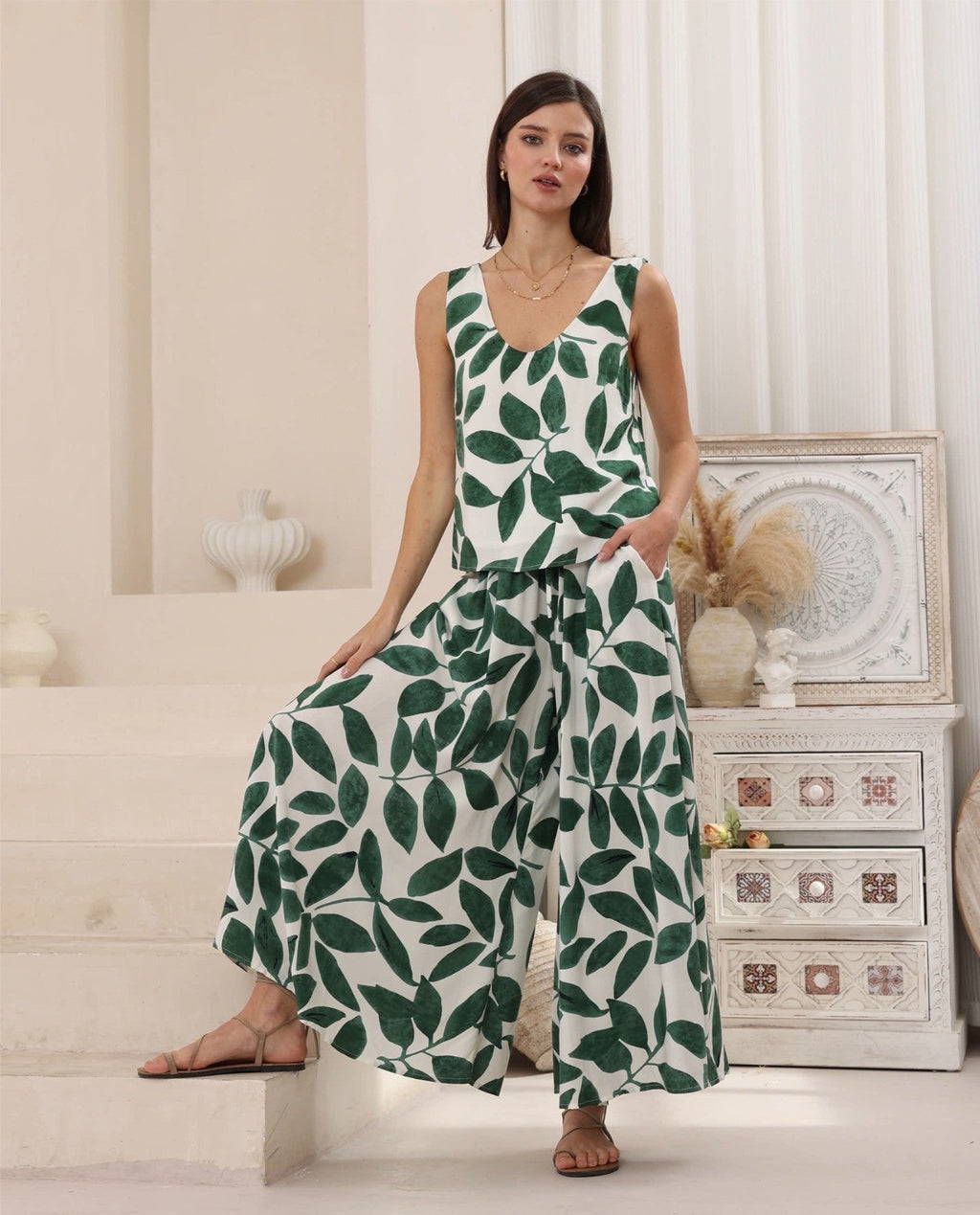 Green Leaf Palazzo Pants
