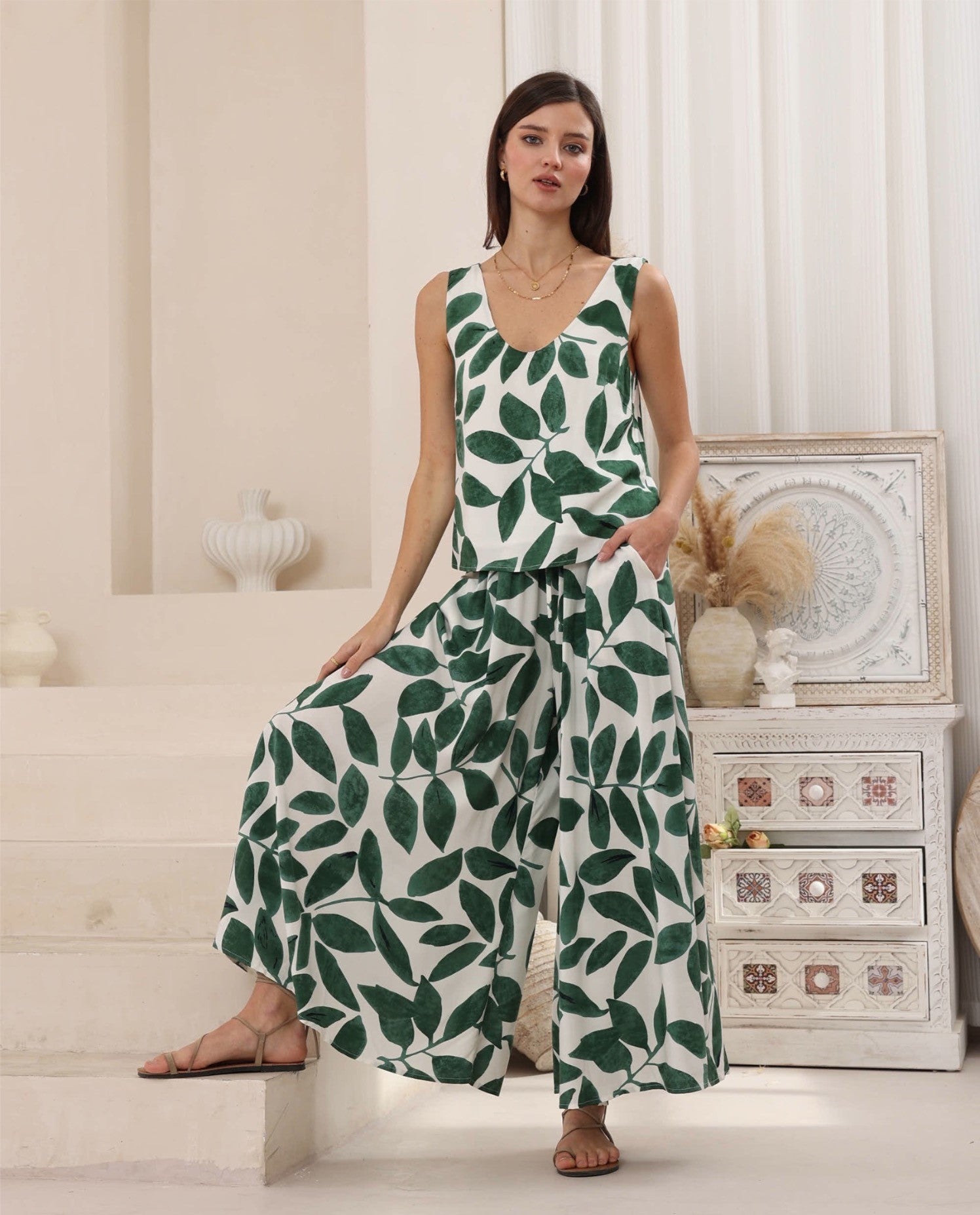 Green Leaf Palazzo Pants