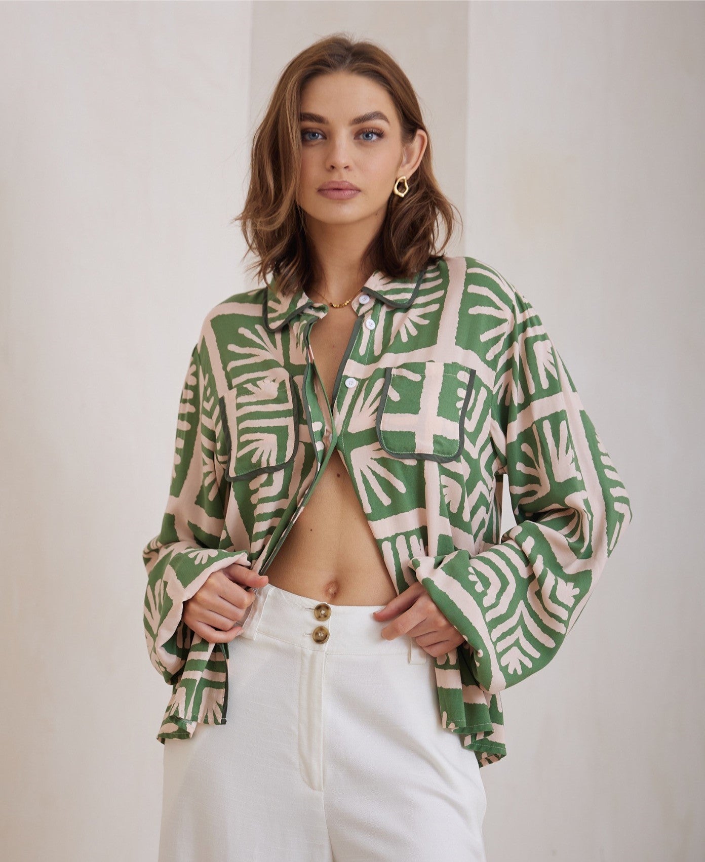 Abstract Botanical Print Blouse