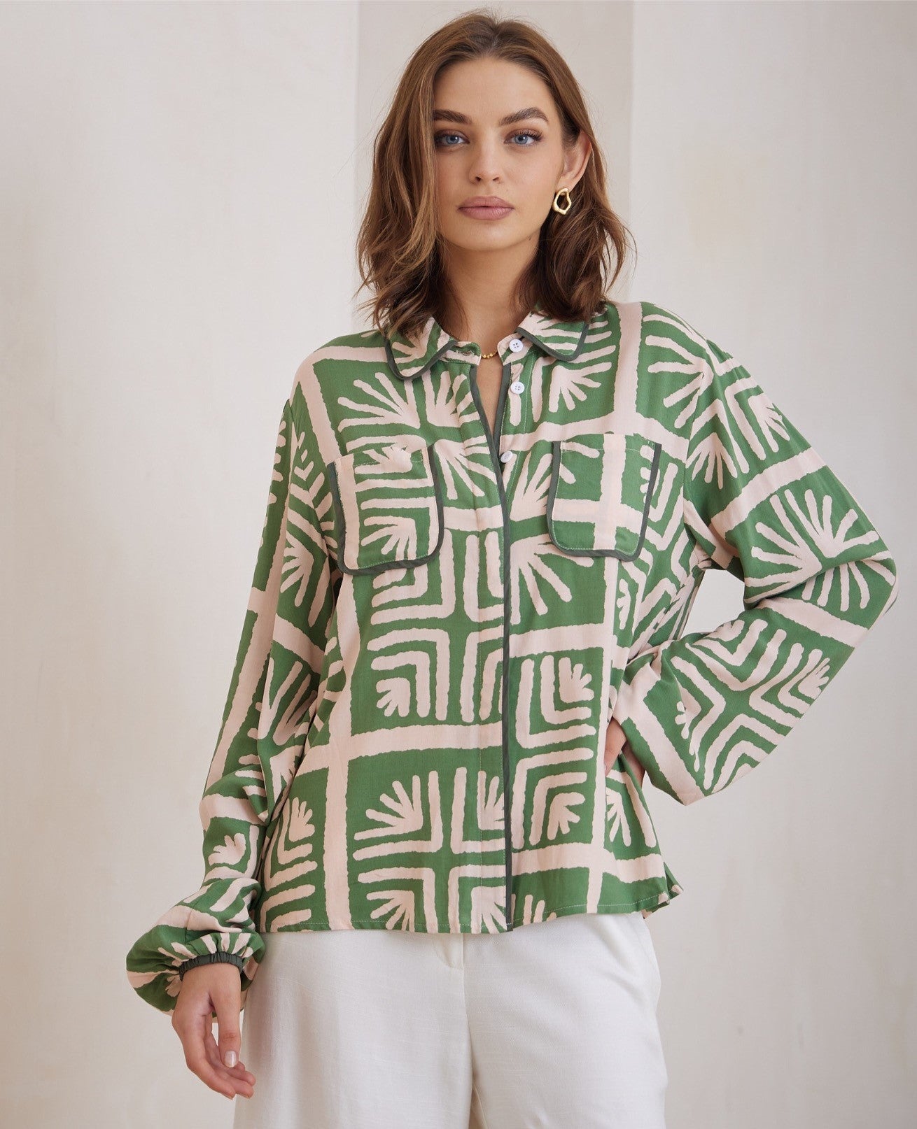 Abstract Botanical Print Blouse