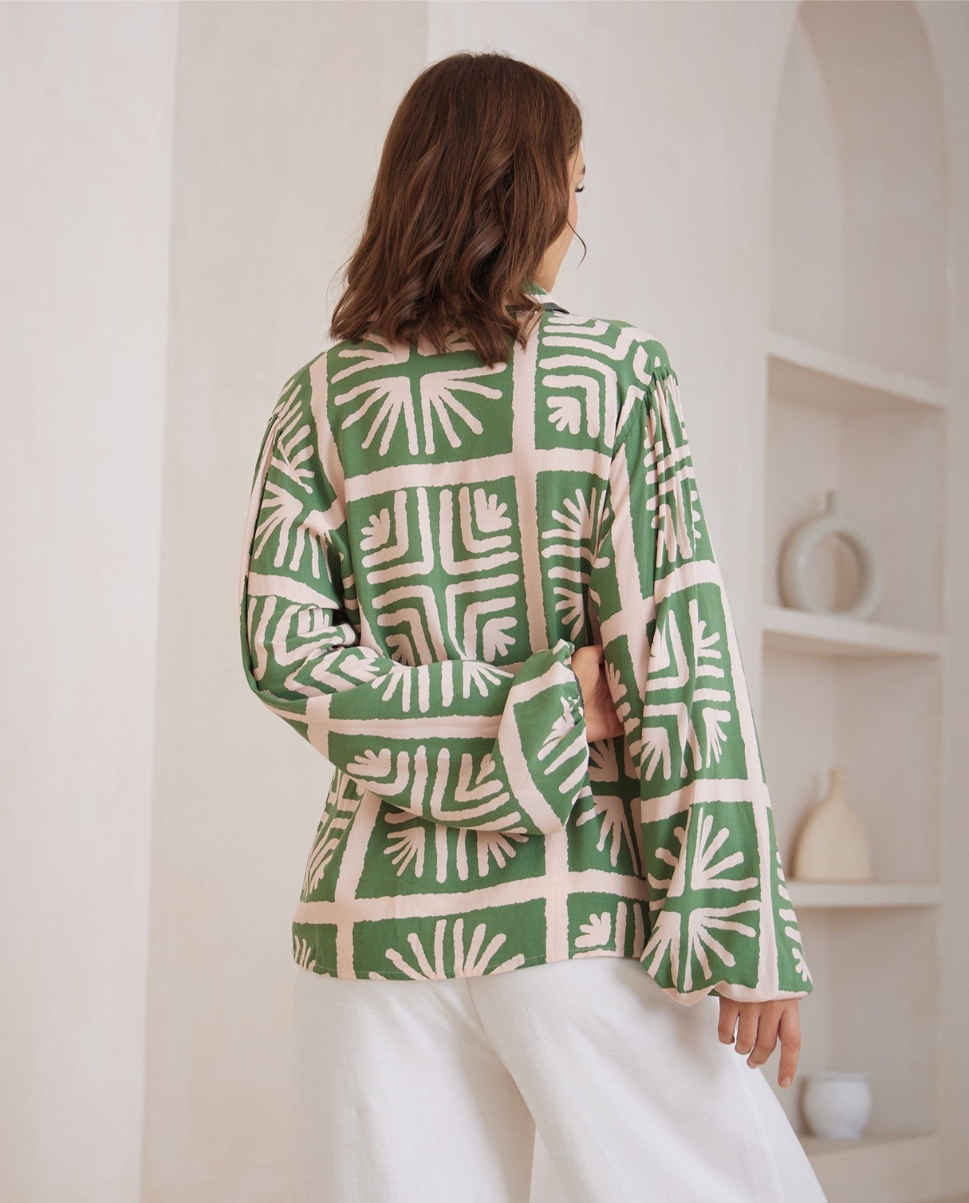 Abstract Botanical Print Blouse