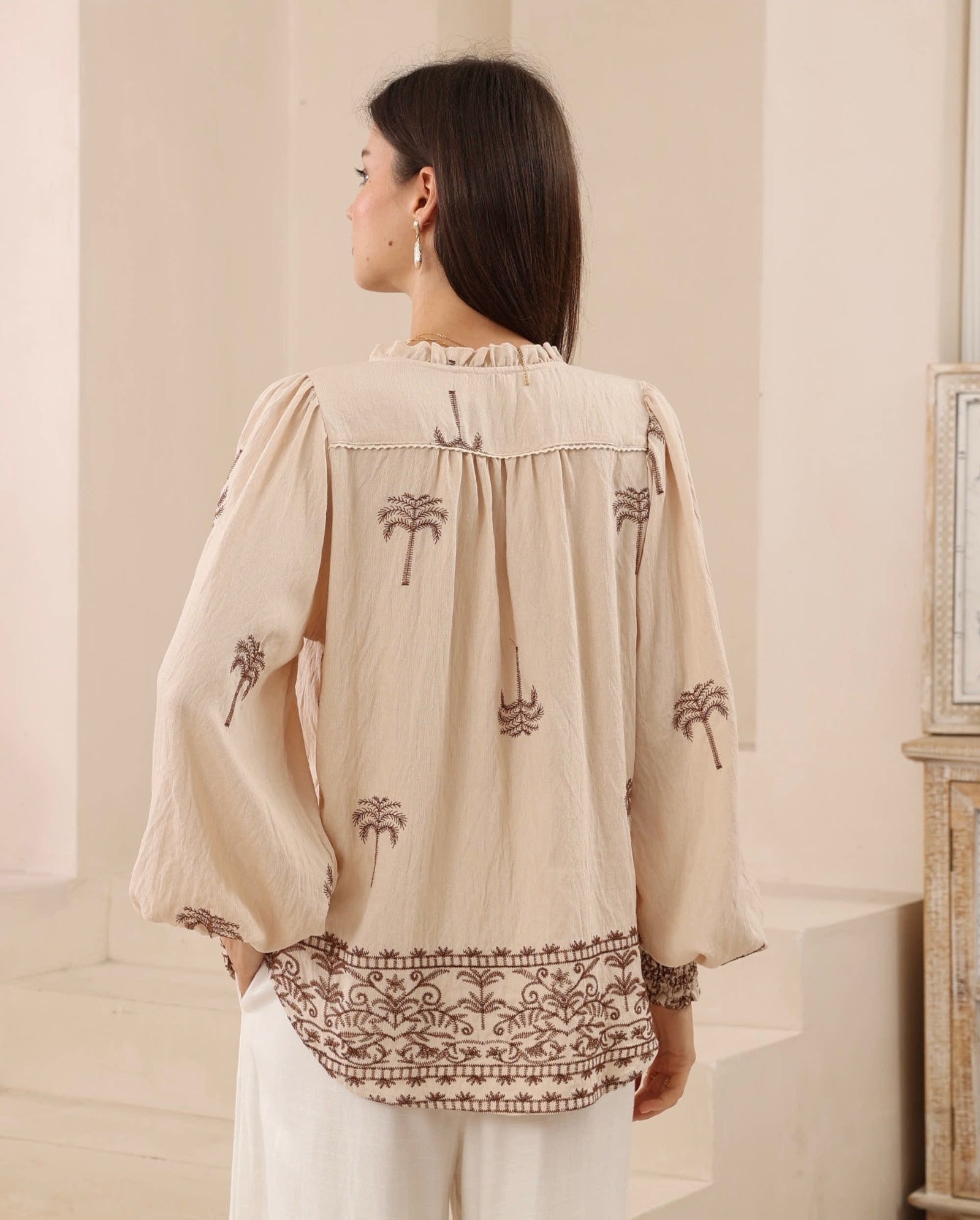 Palm Tree Embroidered Top