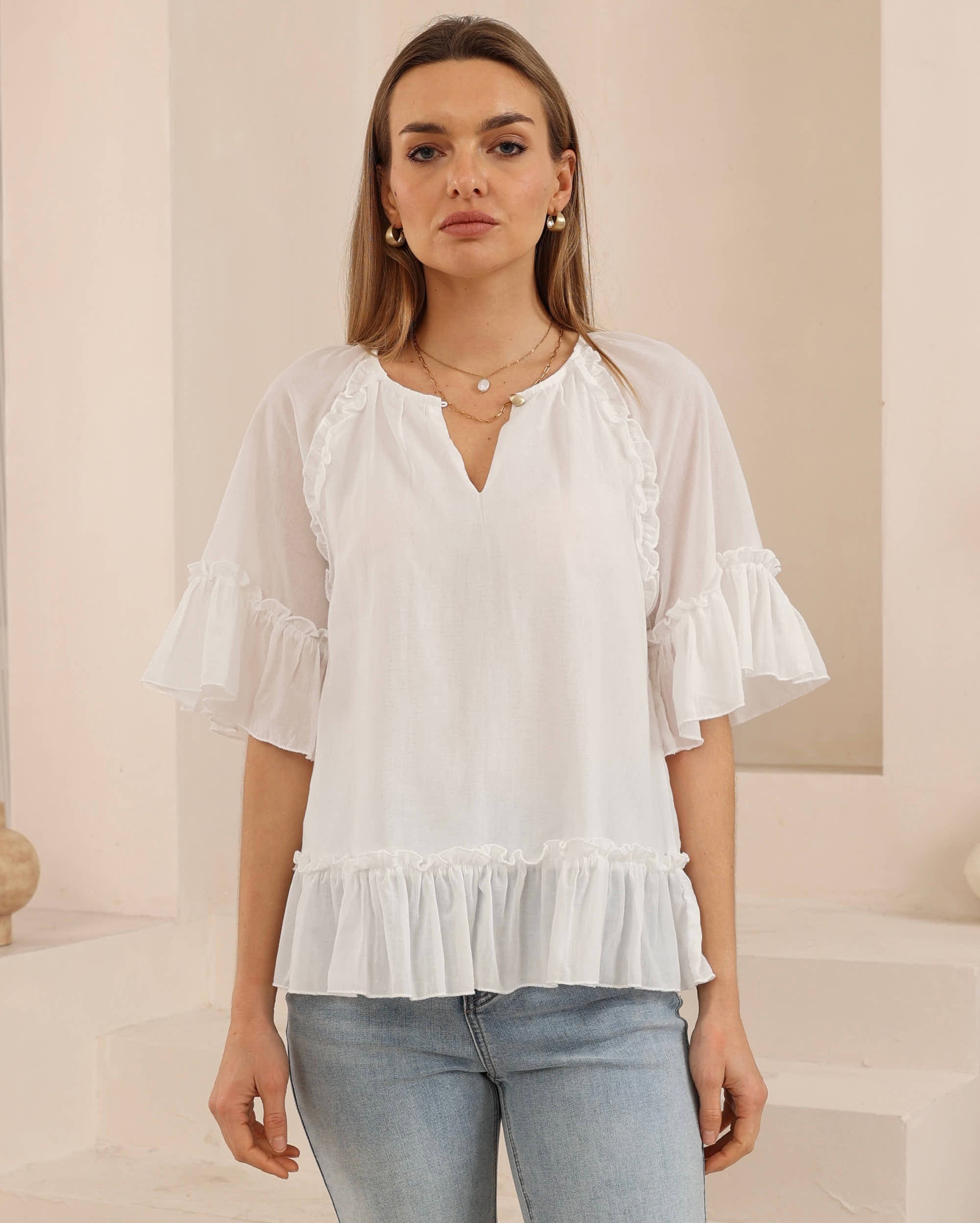 Sienna Frill Top White