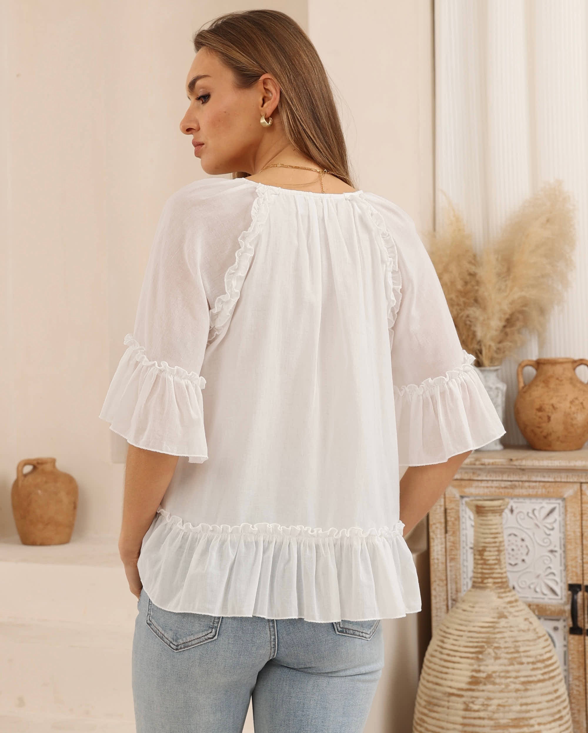 Sienna Frill Top White