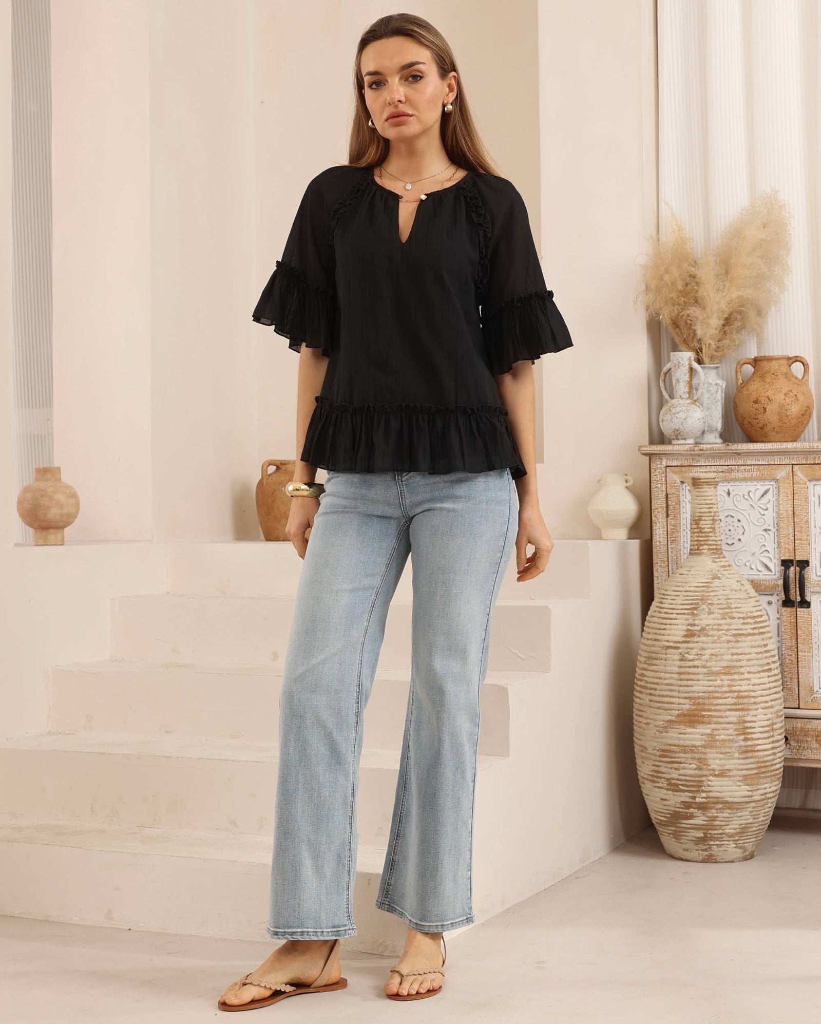 Sienna Frill Top Black
