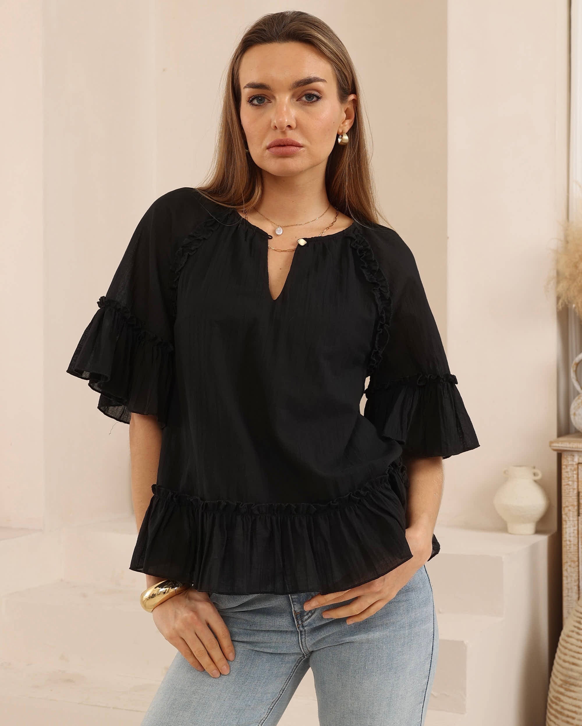 Sienna Frill Top Black