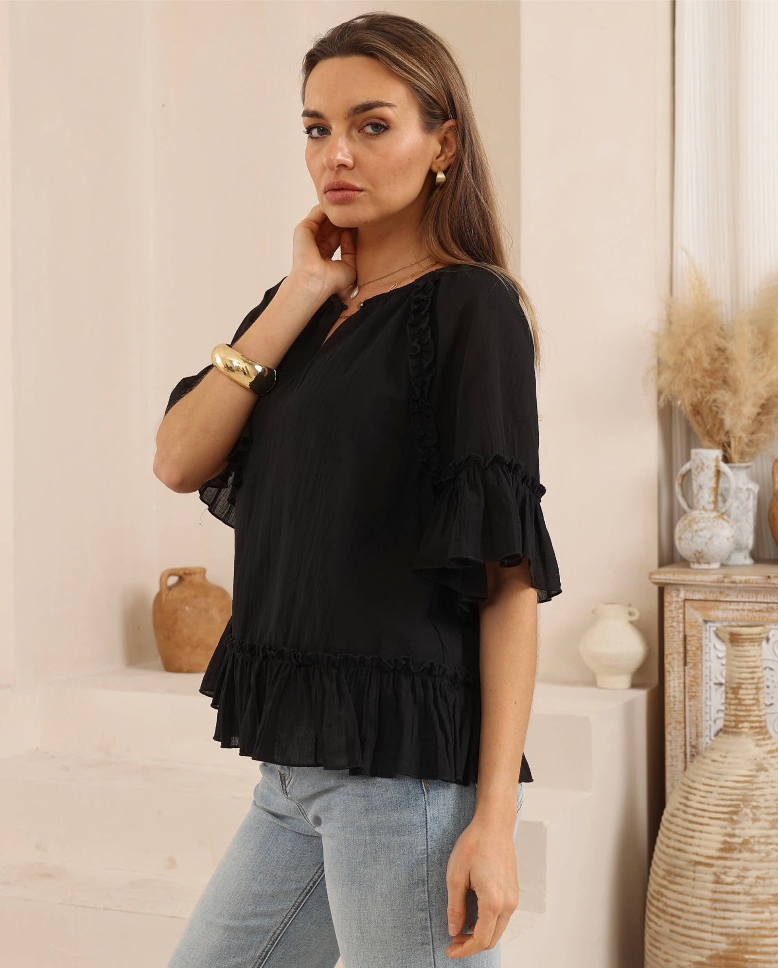 Sienna Frill Top Black