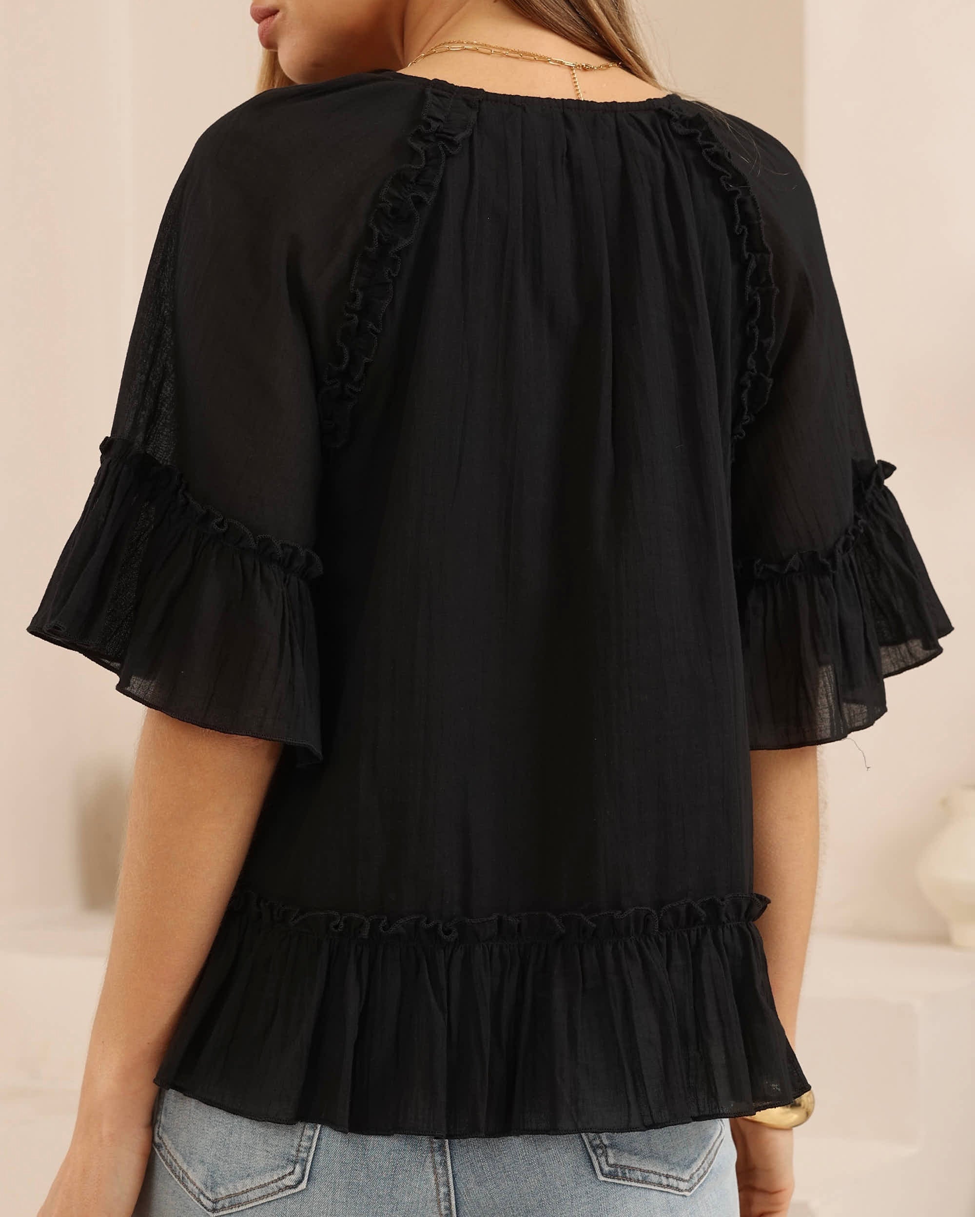 Sienna Frill Top Black