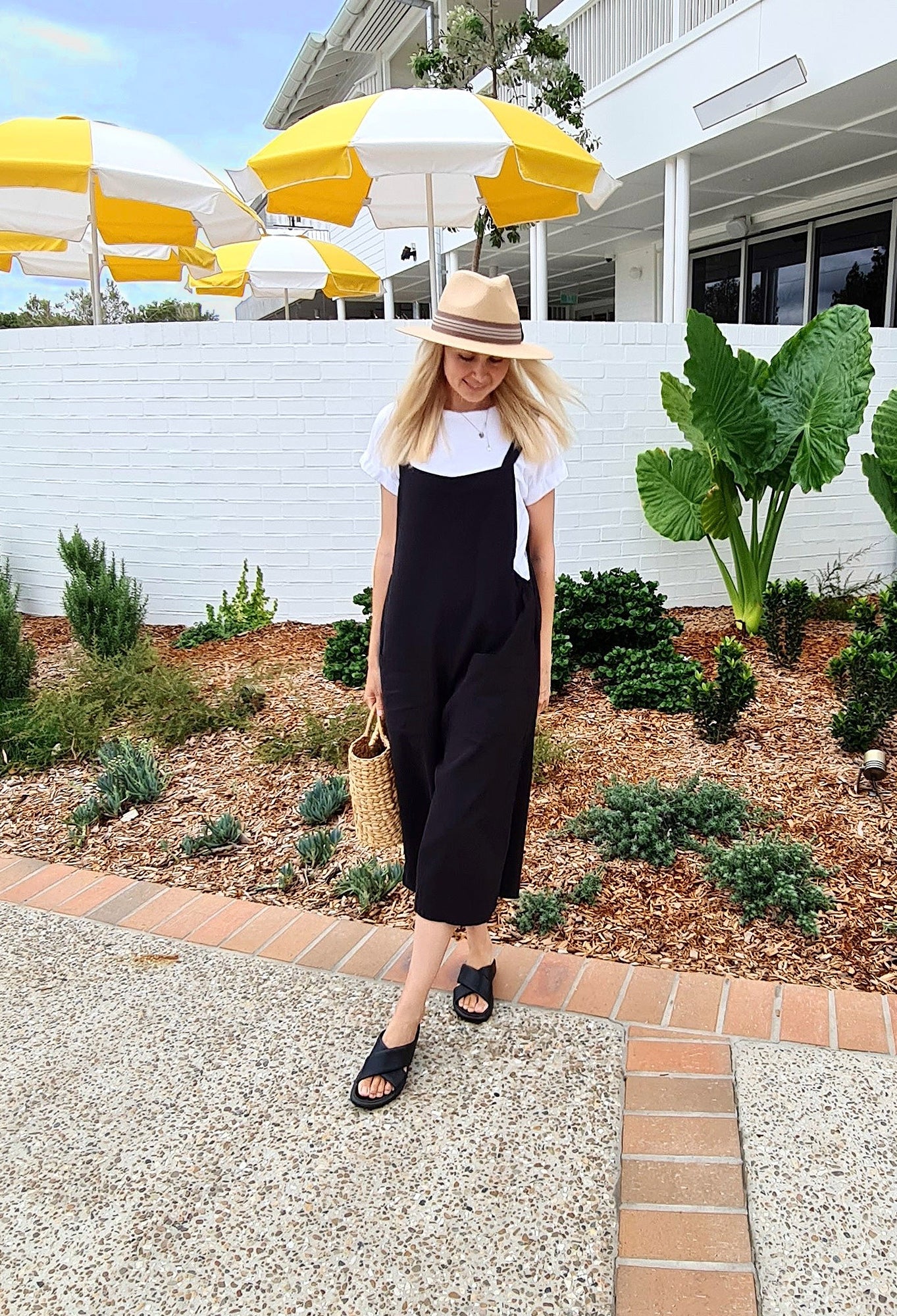 Wide Leg Black Cotton Jumpsuit