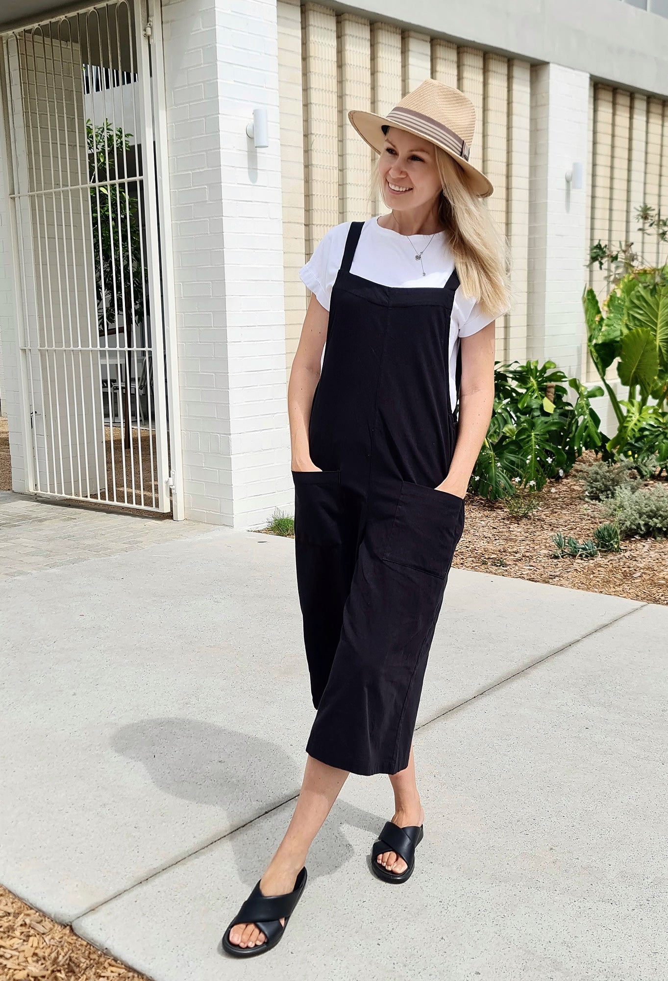 Wide Leg Black Cotton Jumpsuit