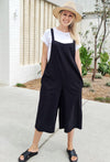 Wide Leg Black Cotton Jumpsuit