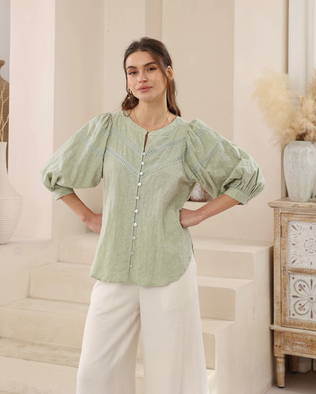 Sage Lace Cotton Blouse
