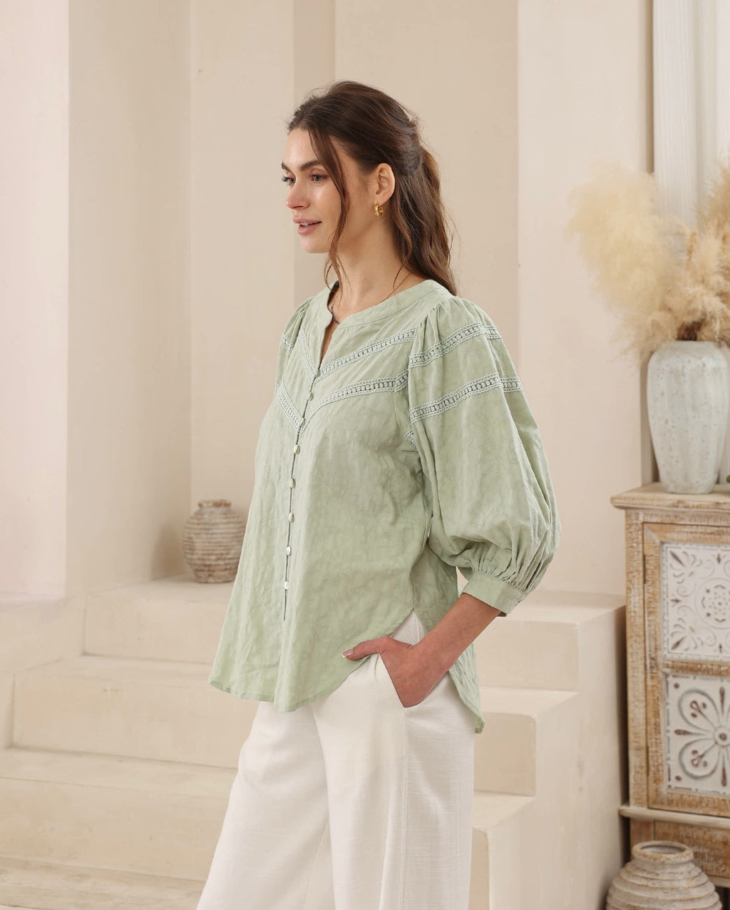 Sage Lace Cotton Blouse
